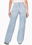 Jean recto de tiro alto color azul, denim para mujer - Flashy