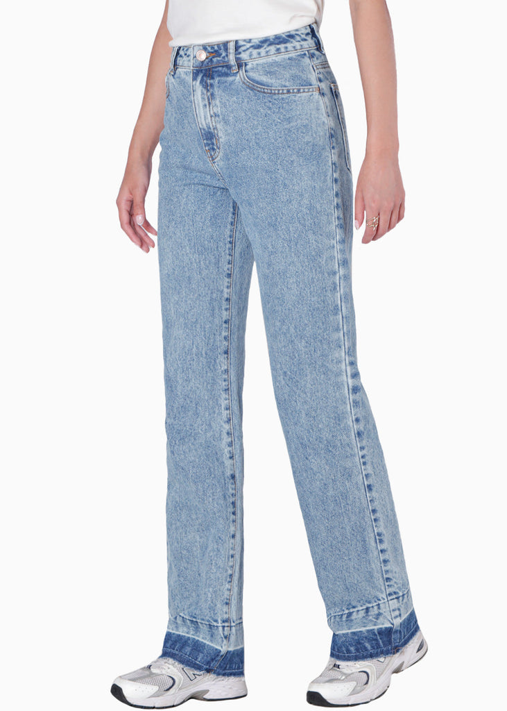 Jean recto de tiro medio color azul para mujer - Flashy