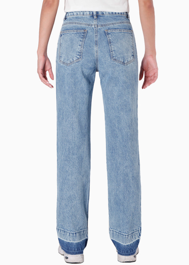 Jean recto de tiro medio color azul para mujer - Flashy