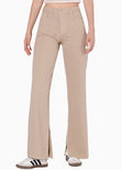 Jean wide leg full length de tiro alto color beige para mujer - Flashy