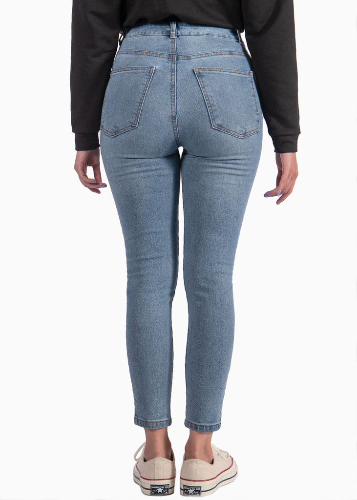 Jean skinny de tiro alto color azul, denim para mujer - Flashy