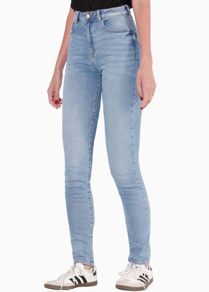 Jean skinny de tiro alto color azul, denim para mujer - Flashy