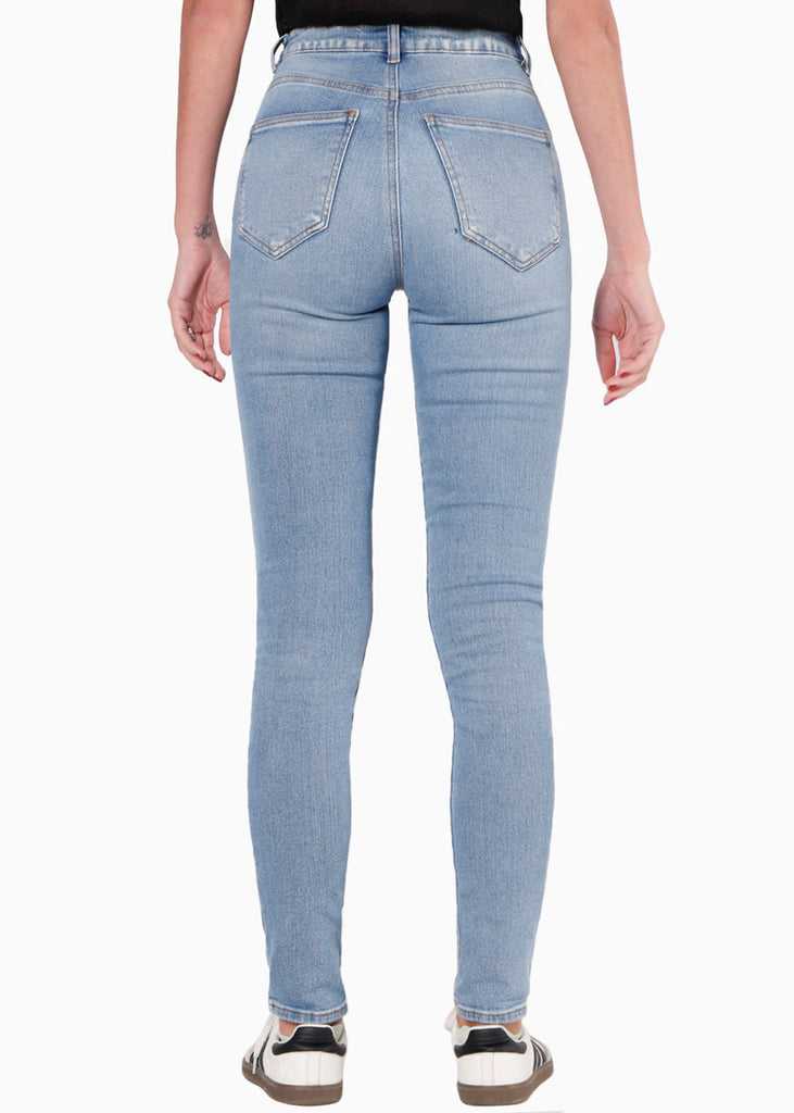 Jean skinny de tiro alto color azul, denim para mujer - Flashy