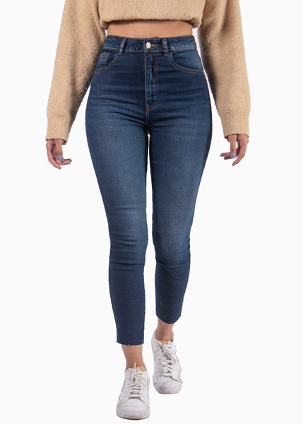Jean skinny de tiro alto color azul, denim para mujer - Flashy