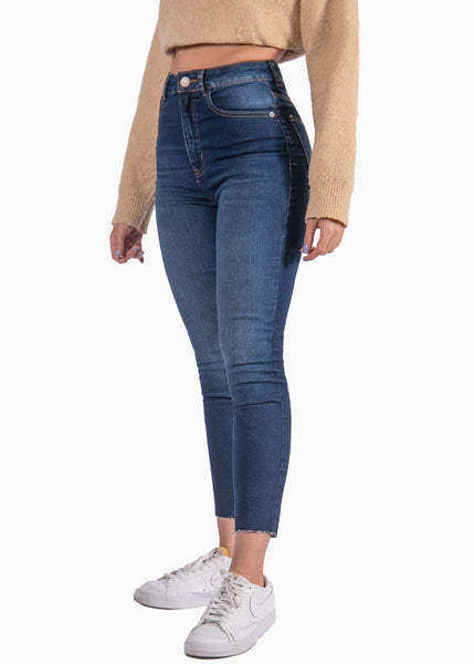 Jean skinny de tiro alto color azul, denim para mujer - Flashy