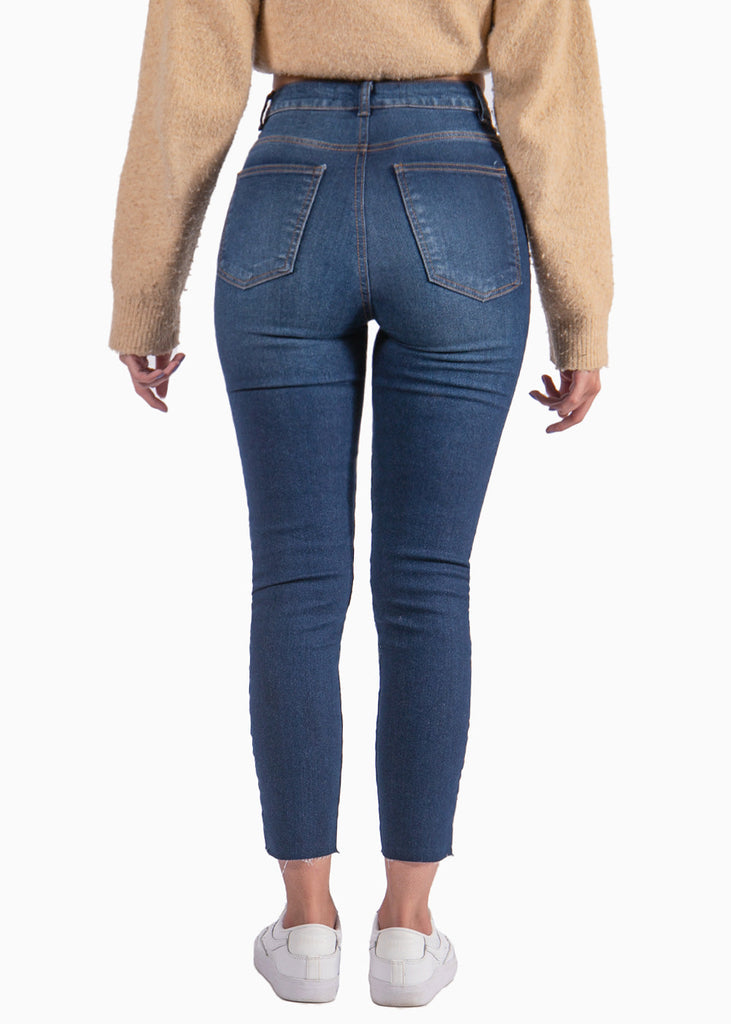 Jean skinny de tiro alto color azul, denim para mujer - Flashy