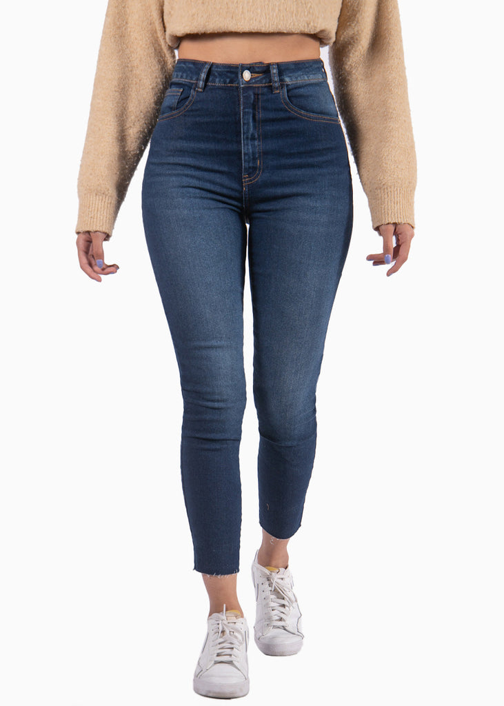 Jean skinny de tiro alto color azul, denim para mujer - Flashy