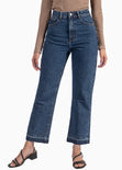 Jean recto cropped de tiro alto color azul, denim para mujer - Flashy