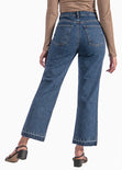 Jean recto cropped de tiro alto color azul, denim para mujer - Flashy