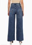 Jean tiro alto bota ancha color azul, denim para mujer - Flashy