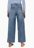 Jean wide leg corto tiro alto color azul, denim para mujer - Flashy