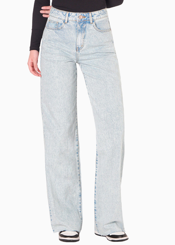 Jean tiro alto silueta wide leg ruedo al corte  color azul para mujer - Flashy