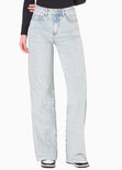 Jean tiro alto silueta wide leg ruedo al corte  color azul para mujer - Flashy