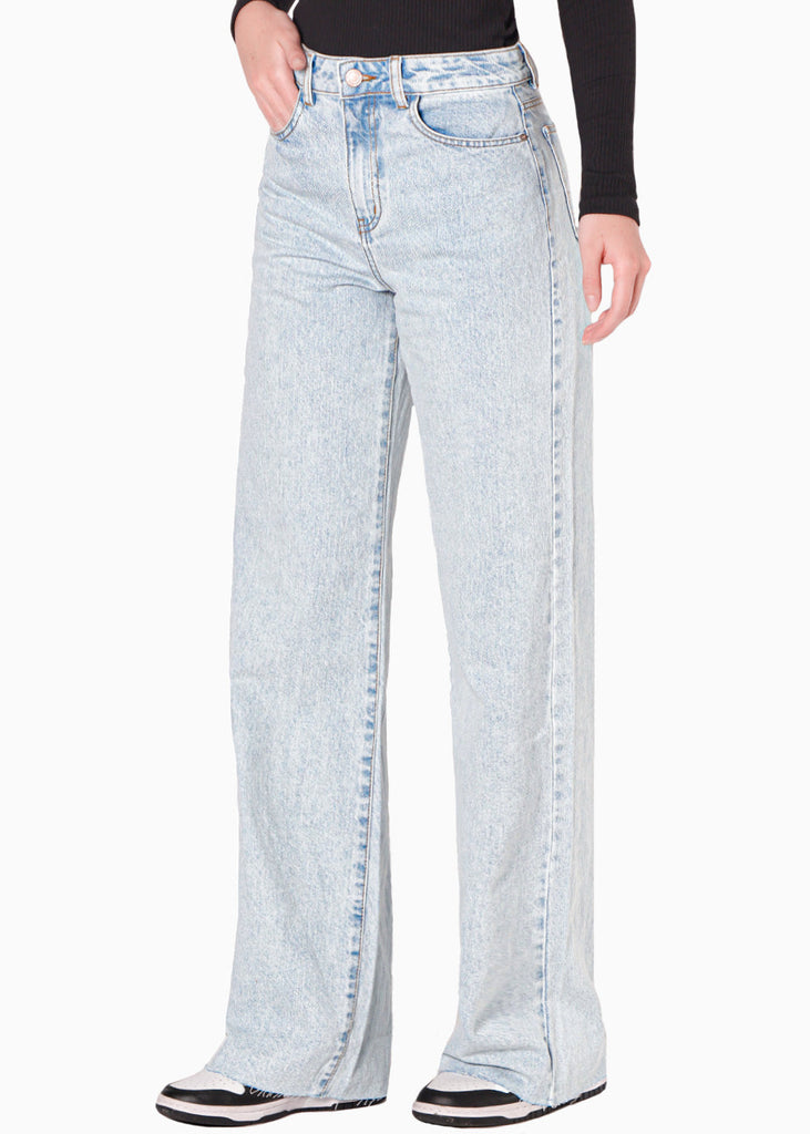 Jean tiro alto silueta wide leg ruedo al corte  color azul para mujer - Flashy