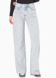 Jean tiro alto silueta wide leg ruedo al corte  color azul para mujer - Flashy