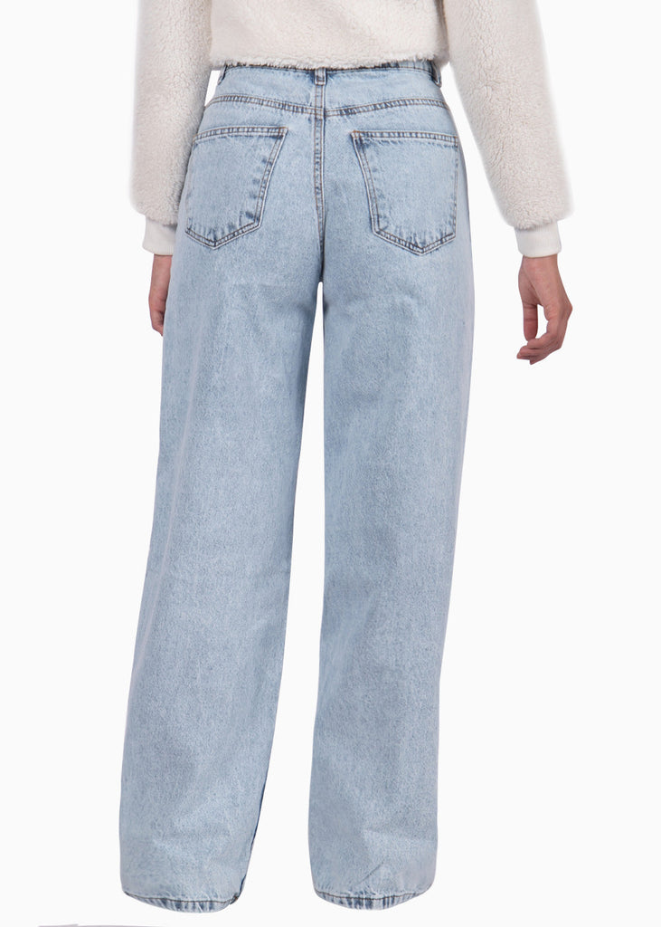 Jean tiro alto wide leg full length color azul, denim para mujer - Flashy