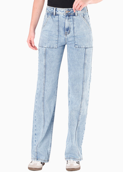 Jean tiro medio silueta recta Huracán color azul para mujer - Flashy