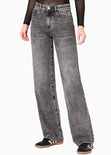 Jean wide leg tiro medio color gris para mujer - Flashy