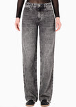 Jean wide leg tiro medio color gris para mujer - Flashy