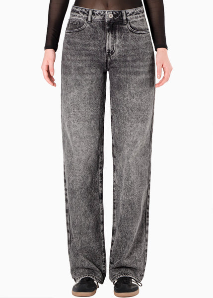 Jean wide leg tiro medio color gris para mujer - Flashy