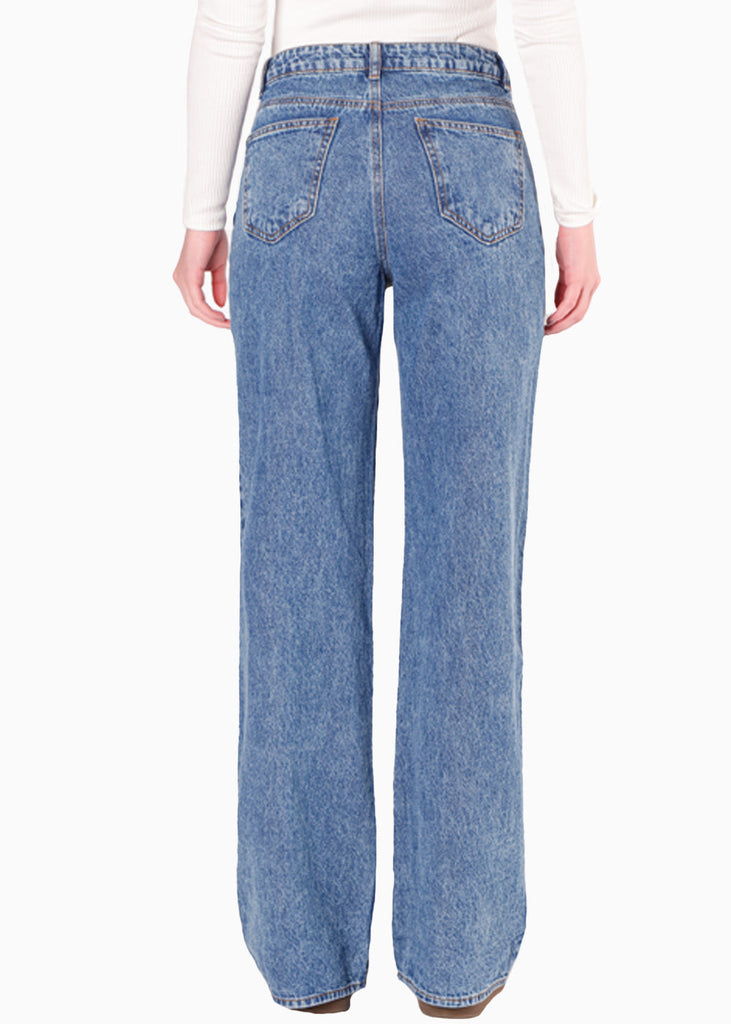 Jean wide leg tiro alto color azul para mujer - Flashy