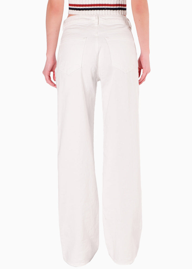 Jean wide leg tiro medio color blanco, marfil para mujer - Flashy