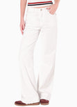 Jean wide leg tiro medio color blanco, marfil para mujer - Flashy
