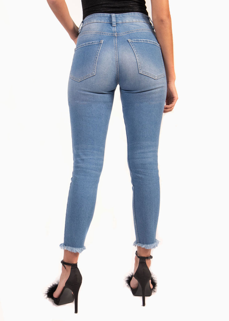 Jean tiro alto skinny desflecado para mujer - Flashy
