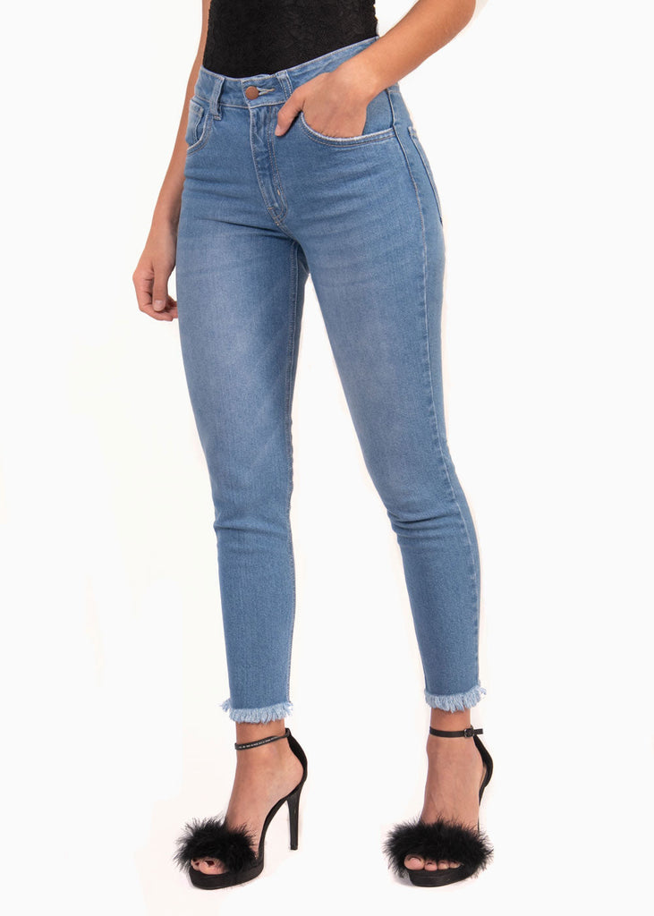 Jean tiro alto skinny desflecado para mujer - Flashy