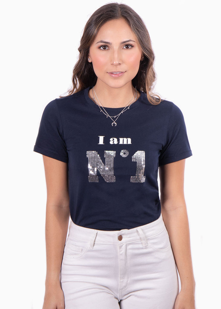 Camiseta estampada "I am N1" para mujer - Flashy