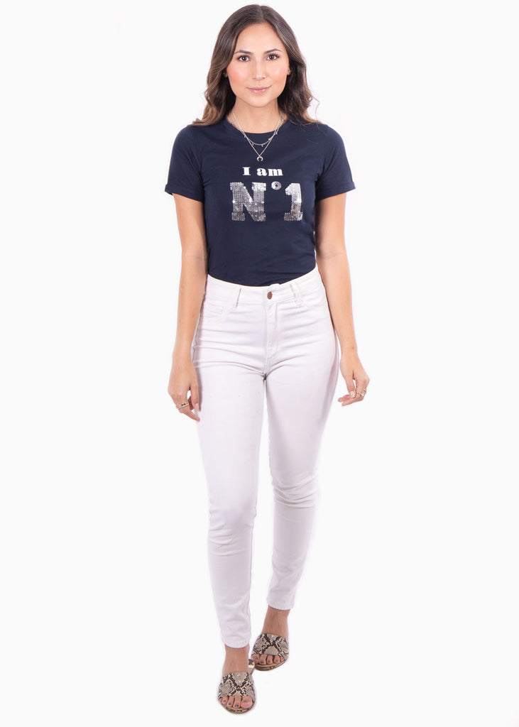 Camiseta estampada "I am N1" para mujer - Flashy