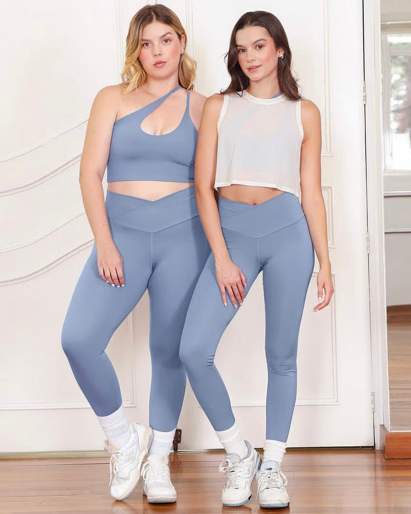 Legging deportivo con cruce en pretina color azul para mujer - Flashy