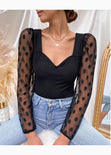 Blusa con manga larga transparente y puntos para mujer - Flashy