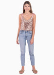 Blusa corta de tiras con anudados y lentejuelas para mujer - Flashy