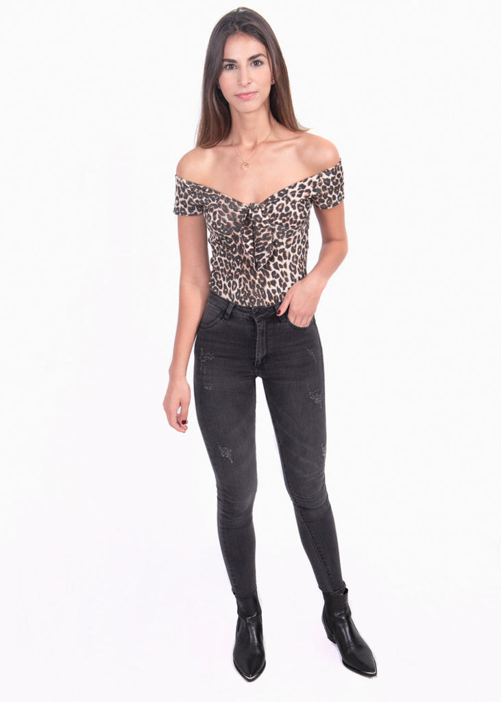 Blusa off shoulder leopardo para mujer - Flashy