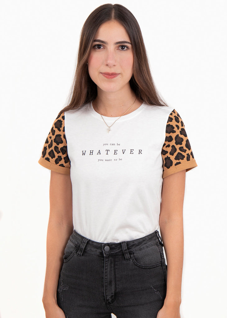 Camiseta estampada con mangas de leopardo para mujer - Flashy