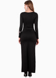 Maxivestido con manga larga y corte en abdomen para mujer - Flashy