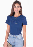Camiseta estampada con mangas de ojalillo "Happiness" para mujer - Flashy