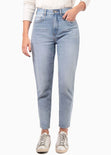 Mom jean color azul, denim para mujer - Flashy