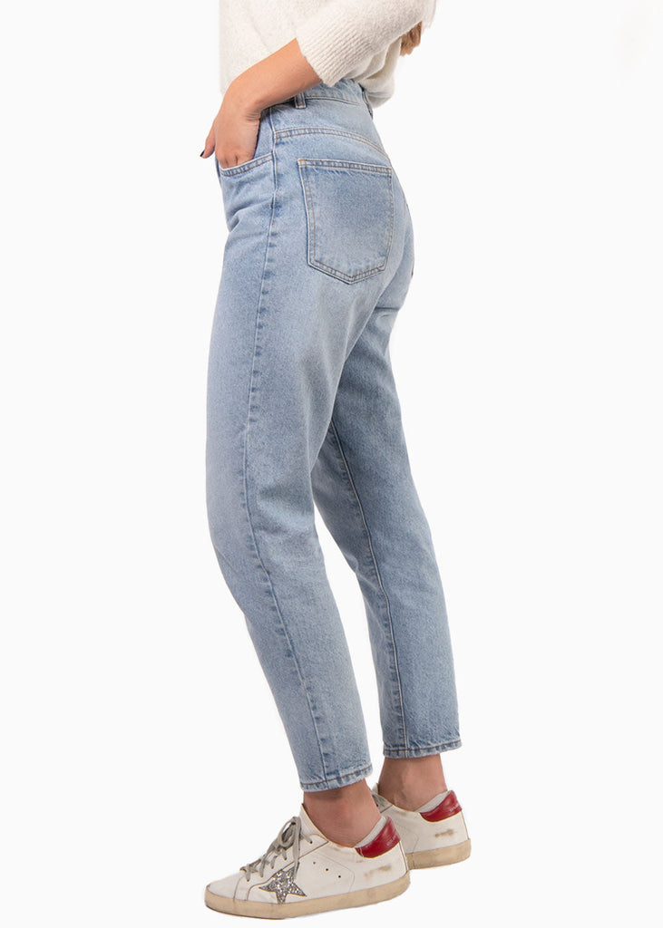 Mom jean color azul, denim para mujer - Flashy