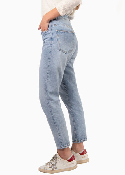 Mom jean color azul, denim para mujer - Flashy
