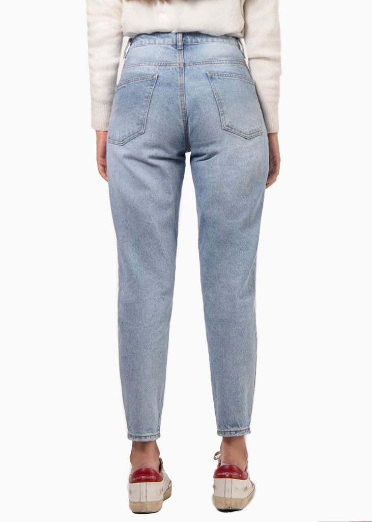 Mom jean color azul, denim para mujer - Flashy