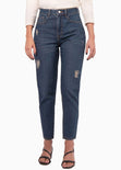 Mom jean color azul, denim para mujer - Flashy