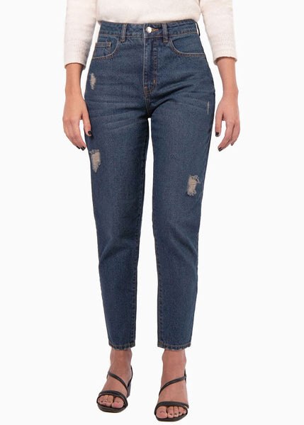 Mom jean color azul, denim para mujer - Flashy