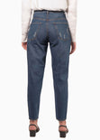 Mom jean color azul, denim para mujer - Flashy