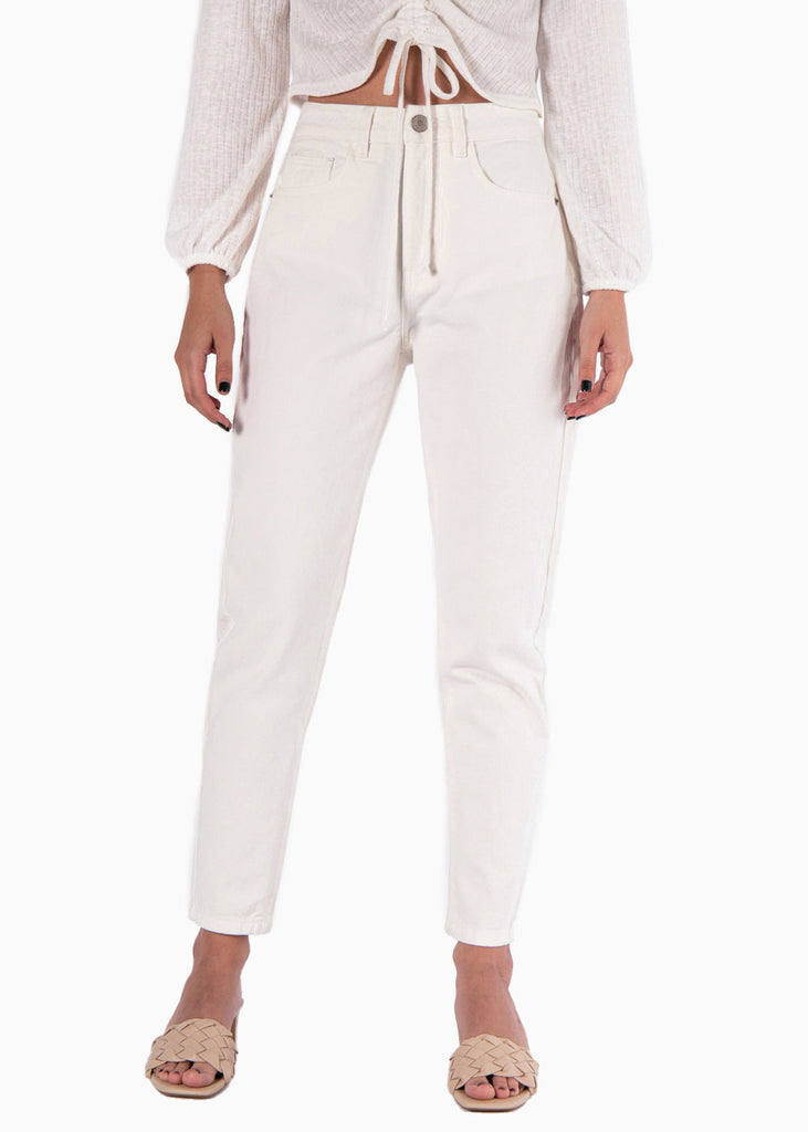 Mom jean color blanco, denim para mujer - Flashy