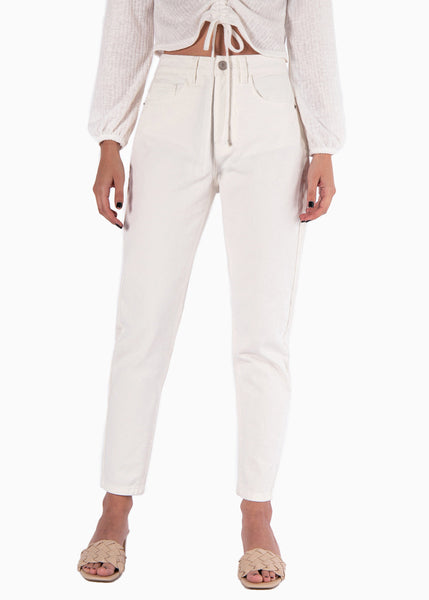 Mom jean color blanco, denim para mujer - Flashy