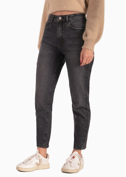Mom jean color negro, denim para mujer - Flashy