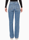Jean recto con cortes y de tiro medio color azul, denim para mujer - Flashy