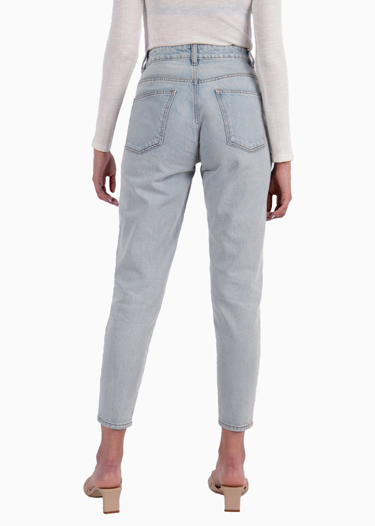 Mom jean color azul, denim para mujer - Flashy
